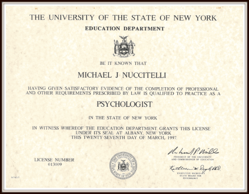 Michael Nuccitelli, Psy.D.-NYS Licensed Psychologist Degree-1997